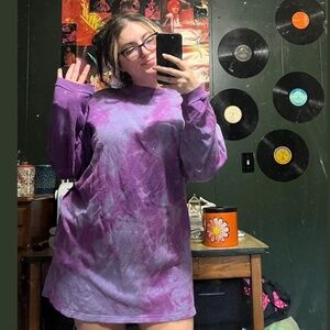 Vintage 90s purple bleach dye (by me) sweater dress Measurements: